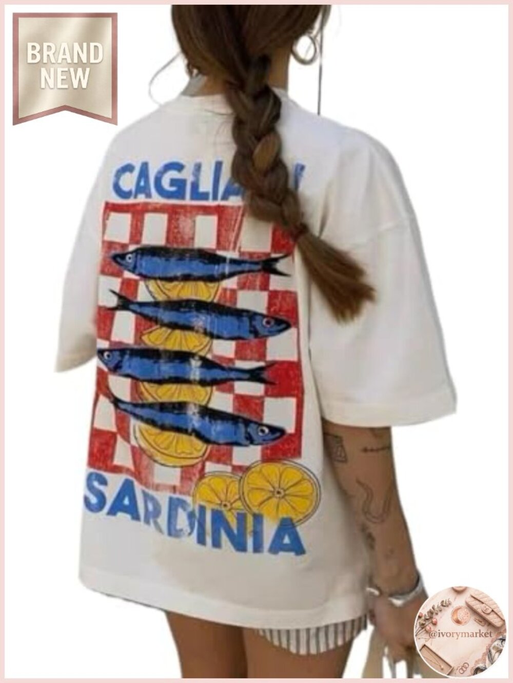 Oversized Y2K Graphic T-Shirt for Women Teen Girls Summer Coastal Print